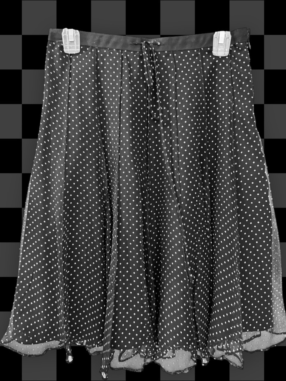 WD NY Silk Polka Flirty Flouncy Dot A-Line Swing Skirt - Black & Ivory, Size 4